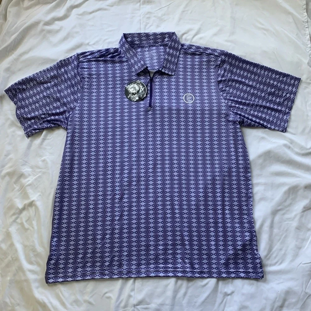 NWT Rusty Putter‎ Golf Polo Size XL Purple White Abstract Pattern Geometric